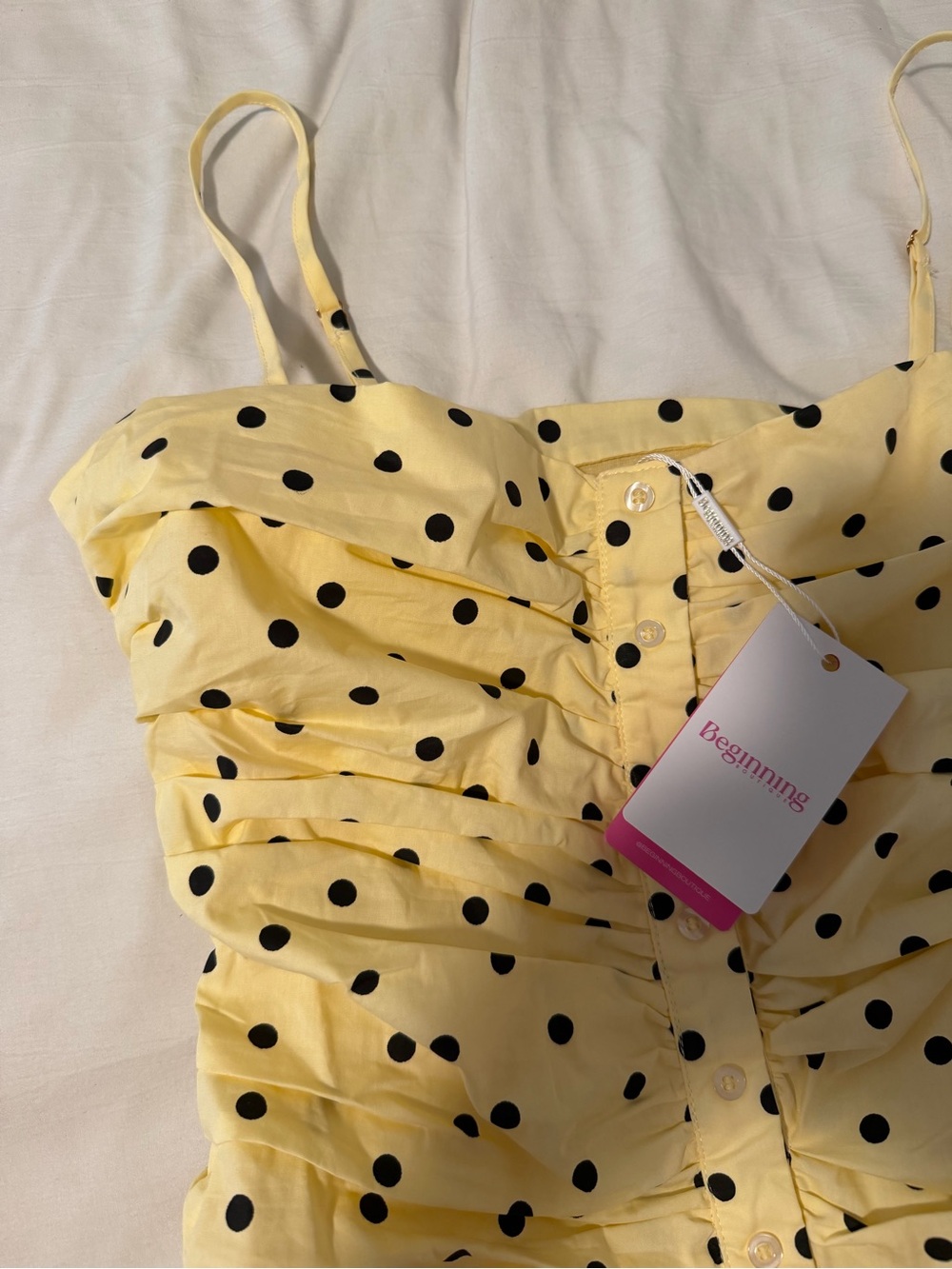 BEGINNING BOUTIQUE ✨- Teo Yellow Polka Dot Mini Dress